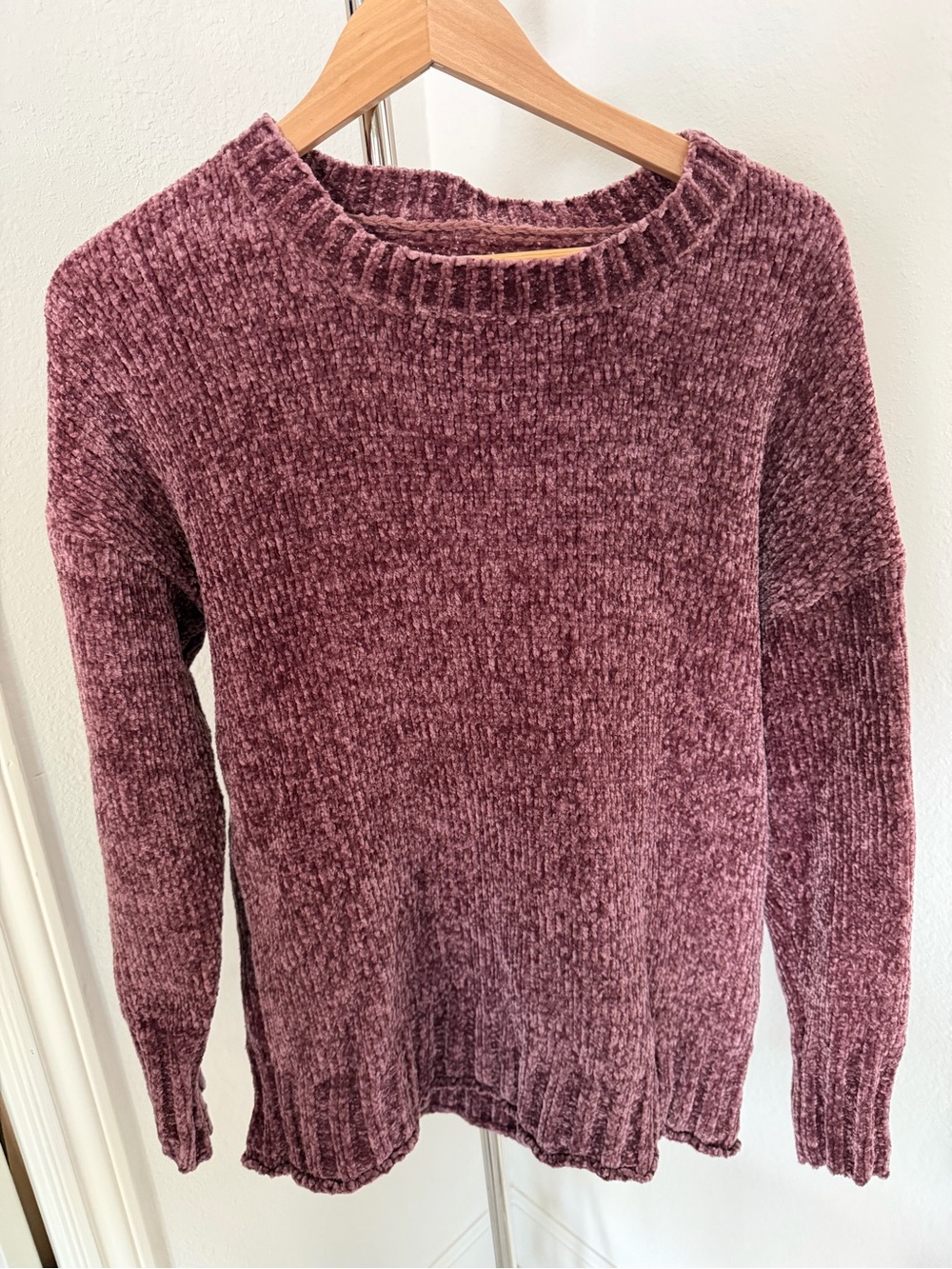 Seven7 Plush Chenille Crewneck Sweater - Plum